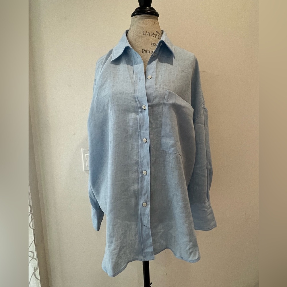 Zara Blue Linen button up - Picture 5 of 8